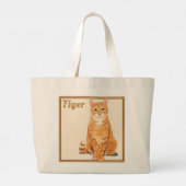 Grand Tote Bag Chat Tiger Tabby Ginger Orange Personnalisé (Dos)