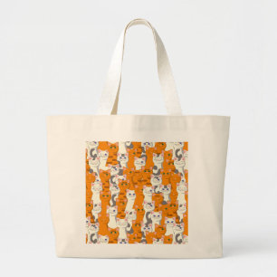 Grand Tote Bag Chats blancs et gingembre motif yeux verts yeux bl