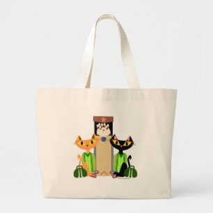 Grand Tote Bag Chats de ruelle mignons bowling rétro fun dessin a