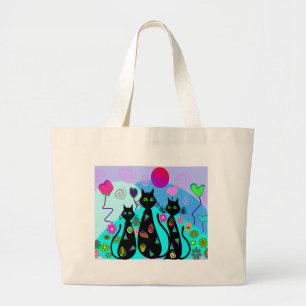 Grand Tote Bag "Chats d'imaginaire d'été "