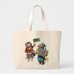 Grand Tote Bag Chats mignons Jouer l'Accordion dans la neige