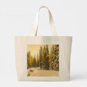 Grand Tote Bag Chemin d'hiver neigeux avec pins (Dos)