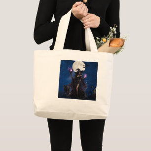 Grand Tote Bag Chemise T-shirt de la Lune d'Halloween de Sorcière