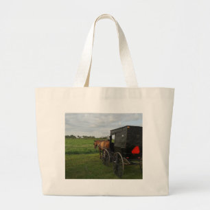 Grand Tote Bag Cheval Amish et Buggy au coucher du soleil
