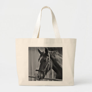 Grand Tote Bag Cheval blanc noir - Art de la photographie animale