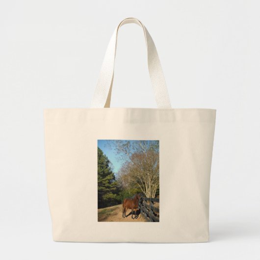 Grand Tote Bag Cheval Brown contre une clôture (Devant)
