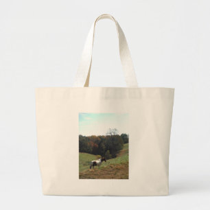 Grand Tote Bag Cheval Brown et blanc à l'étang d'automne