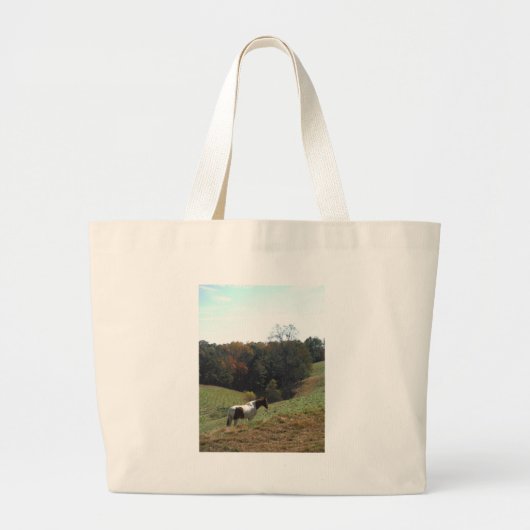 Grand Tote Bag Cheval Brown et blanc à l'étang d'automne (Devant)