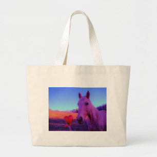 Grand Tote Bag Cheval Brown et Coeur Rouge