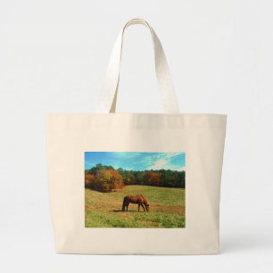 Grand Tote Bag Cheval Brown rouge, ciel bleu Turquoise