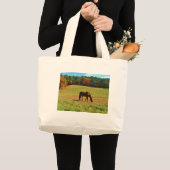 Grand Tote Bag Cheval Brown rouge dans les arbres d'automne (Devant (produit))