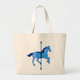Grand Tote Bag Cheval de carrousel - Cobalt et Sky Blue