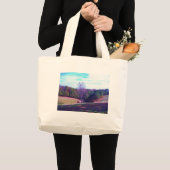 Grand Tote Bag Cheval éloigné dans un champ violet (Devant (produit))