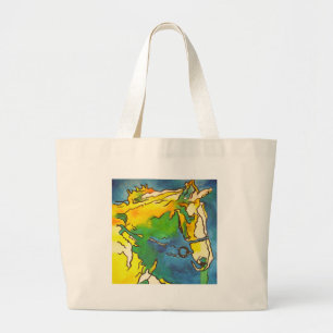Grand Tote Bag "Cheval et Bridle Colorée Black Outline Art" #ho