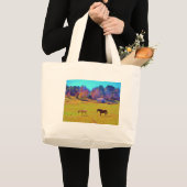 Grand Tote Bag Chevaux dans un champ de couleur arc-en-ciel (Devant (produit))