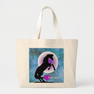 Grand Tote Bag Chevaux de coeur V (bleu/vert)