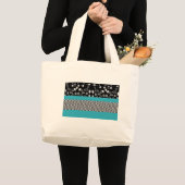 Grand Tote Bag chevron floral bleu (Devant (produit))