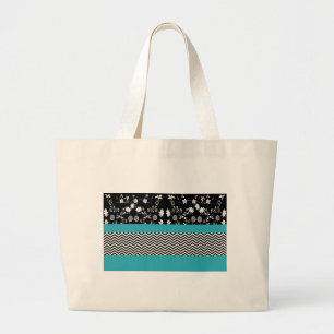Grand Tote Bag chevron floral bleu