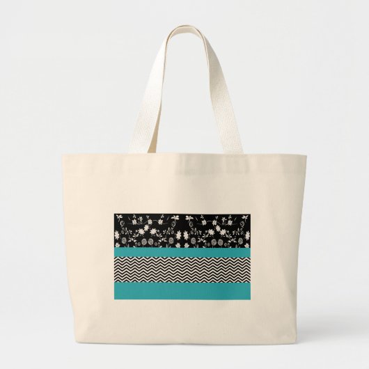 Grand Tote Bag chevron floral bleu (Devant)