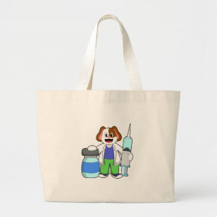 Grand Tote Bag Chien comme docteur avec seringue