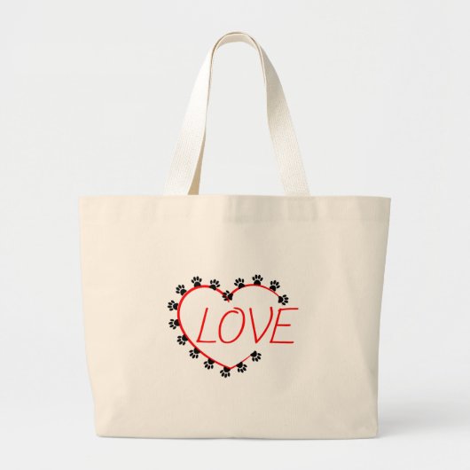 Grand Tote Bag Chien Paws Red Heart Love (Devant)