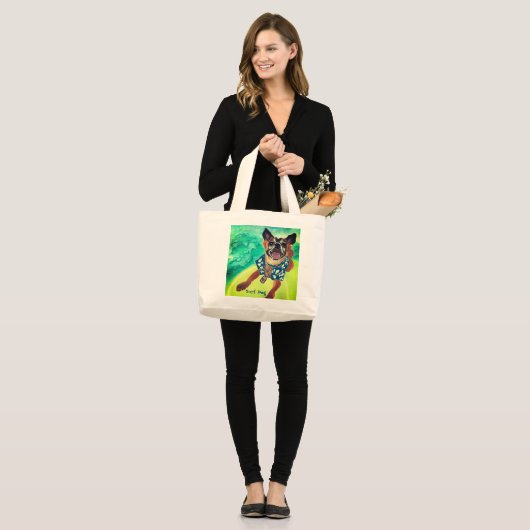 Grand Tote Bag Chien surf (Devant (modèle))