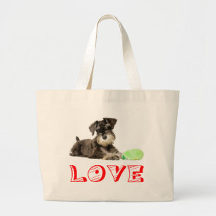 Grand Tote Bag Chiens de chiots de Schnauzer à la mine Red Love