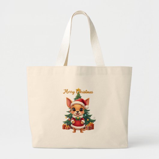 Grand Tote Bag Chihuahua Dog Merry Christmas (Devant)