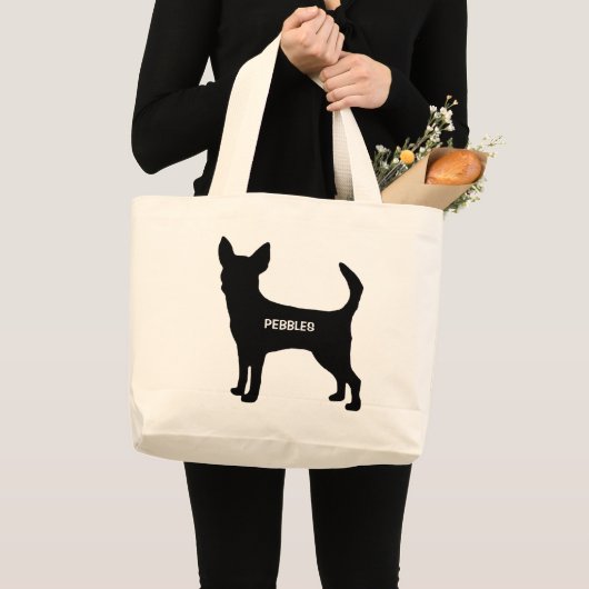 Grand Tote Bag Chihuahua race Chig sur mesure Silhouette (Devant (produit))
