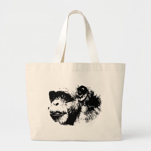 Grand Tote Bag Chimpanzé noir et blanc (Devant)