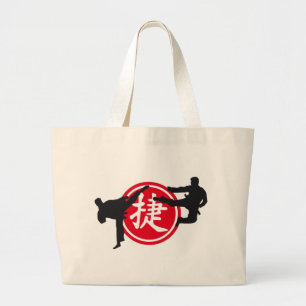 Grand Tote Bag Chinois sign and karate plus fighter
