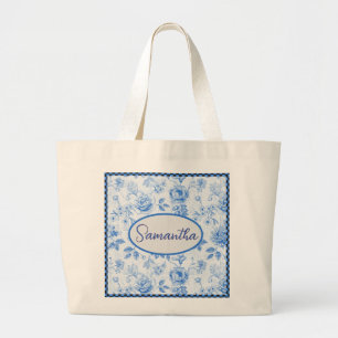 Grand Tote Bag 💙 Chinoiserie personnalisée Fête des mères floral