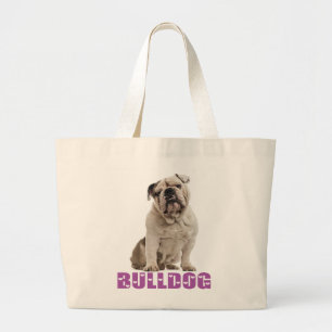 Grand Tote Bag Chiots Anglais Bouledogue Blanc & Tan Amour Violet