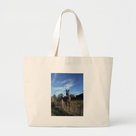 Grand Tote Bag Chocolat au lait Cheval Brown en bleu (Devant)