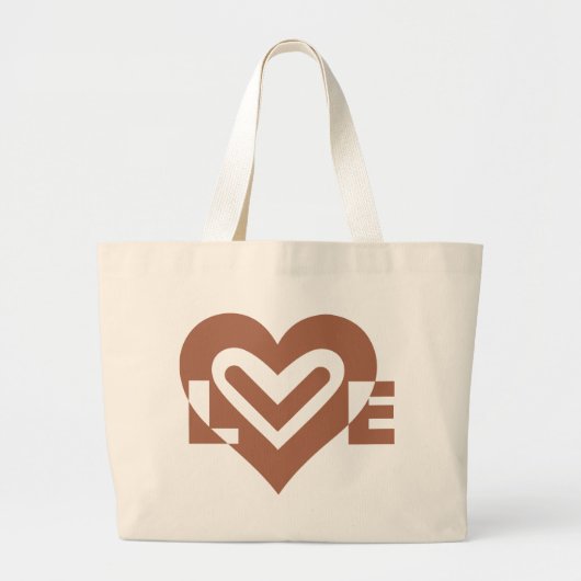 Grand Tote Bag Chocolat graphique mignon Love Brown (Devant)