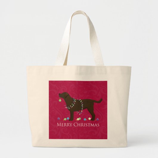 Grand Tote Bag Chocolat Lab Joyeux Noël Design (Devant)