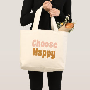 Grand Tote Bag Choisissez Happy Inspirational Quote Retro Typogra