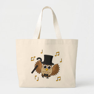 Grand Tote Bag Chouette dansante mignonne avec notes musicales De