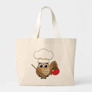 Grand Tote Bag Chouette de cuisine mignonne dessin animé