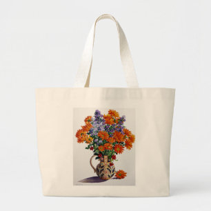 Grand Tote Bag Chrysanthèmes oranges