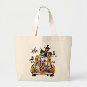 Grand Tote Bag Chute Citrouille Patuck avec chauve-souris épouvan