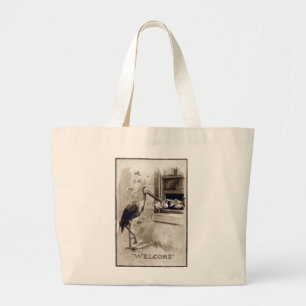 Grand Tote Bag Cigogne livrant le cru de bébé