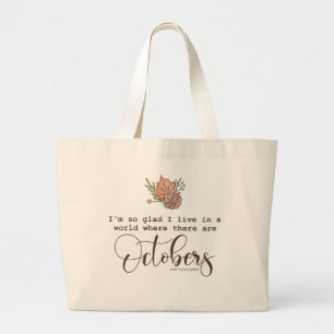 Grand Tote Bag Citation D'Automne "Content De Vivre Dans Un Monde