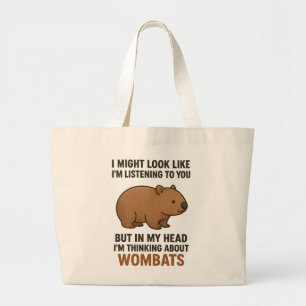 Grand Tote Bag Citation drôle de wombat sur l'écoute et la rêveri