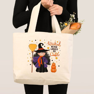Grand Tote Bag Citation piquante de la sorcière mignonne Hallowee