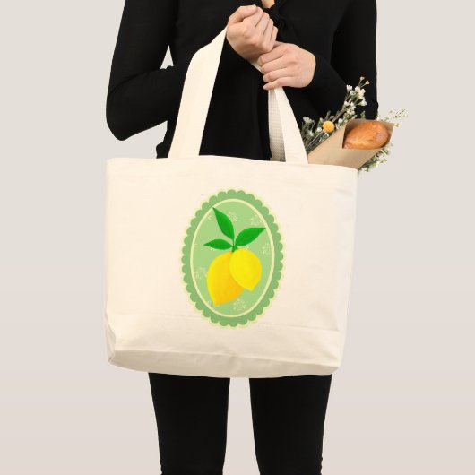 Grand Tote Bag Citron jaune soleil brun rétro (Devant (produit))