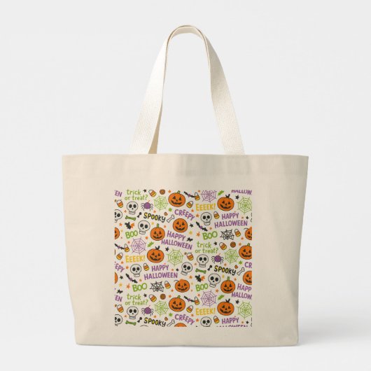 Grand Tote Bag Citrouille éffrayant et amusant - Motif Halloween (Dos)