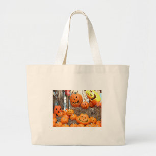 Grand Tote Bag Citrouille halloween Jack-o'-lantern orange citrou