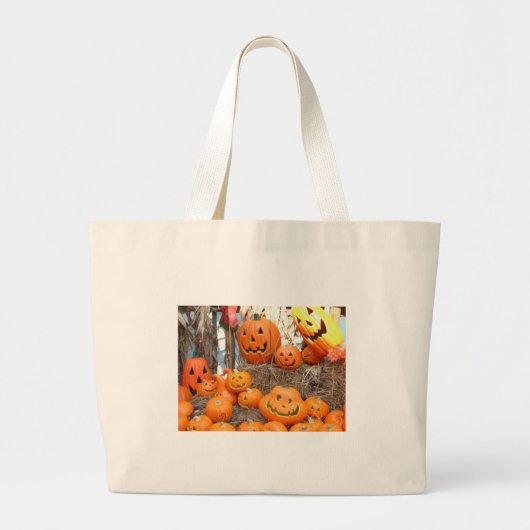 Grand Tote Bag Citrouille halloween Jack-o'-lantern orange citrou (Devant)