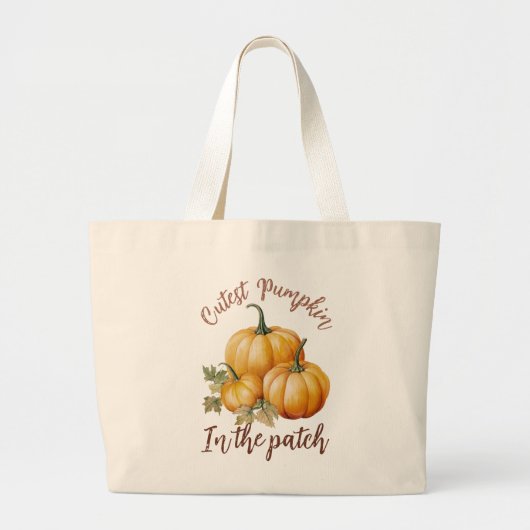 Grand Tote Bag Citrouille le plus précis dans le patch (Devant)